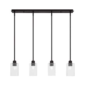 Albany 60-Watt 4-Light Espresso Linear Pendant Light with Square Clear Bubble Glass Shades and No Bulbs Included