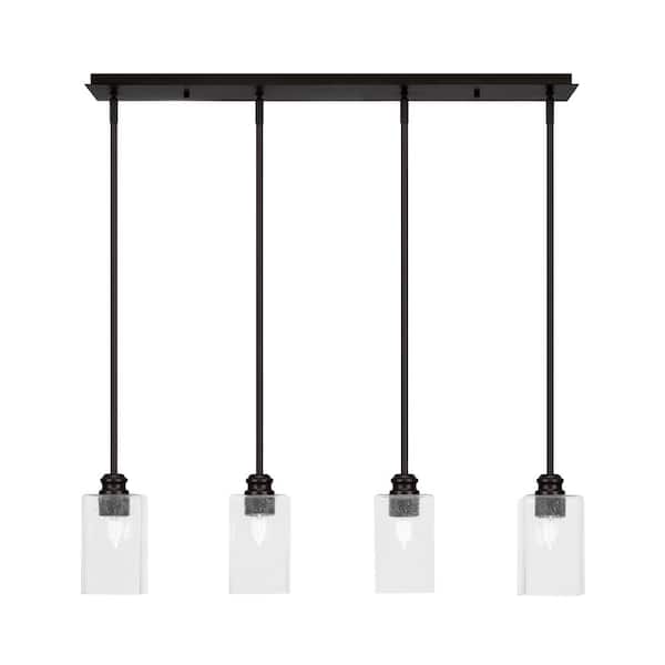 Unbranded Albany 60-Watt 4-Light Espresso Linear Pendant Light with Square Clear Bubble Glass Shades and No Bulbs Included