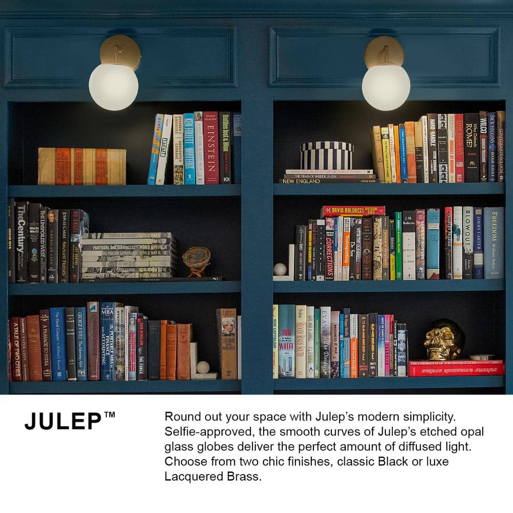 Juniper Mid-Century Modern Black Vanity Light with Opal Glass Globe