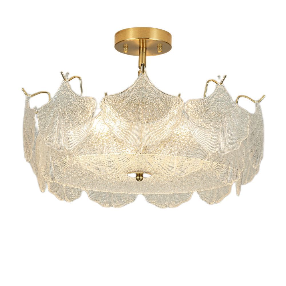 York 3-Light Modern Drum Brushed Brass Branch Arm Ginkgo Leaf Glass Semi-Flush Mount Ceiling Light for Bedroom price history on PriceWatchPro
