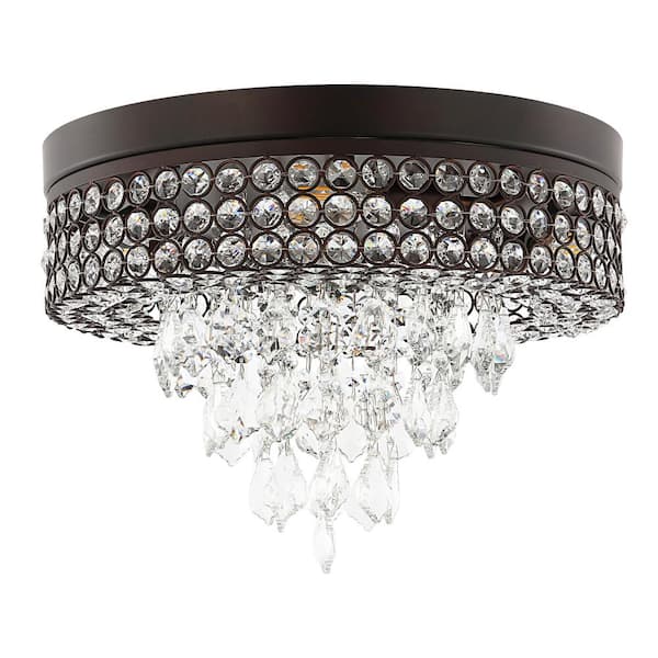 MLiAN 15.2 in. 4-Light Bronze Crystal Flush Mount Ceiling Light