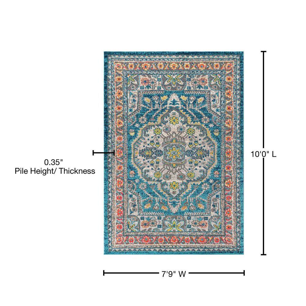 8' x 10' Blue Medallion Synthetic Reversible Area Rug
