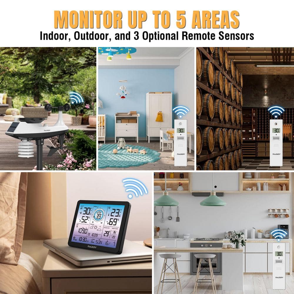 Raddy VP7 Wireless Weather Station with 7.4'' Digital Color Display