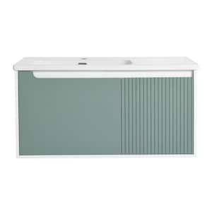 40 in. W x 20 in. D x 20 in. H Single Sink Wall Mounted Bath Vanity in Green with White Ceramic Top