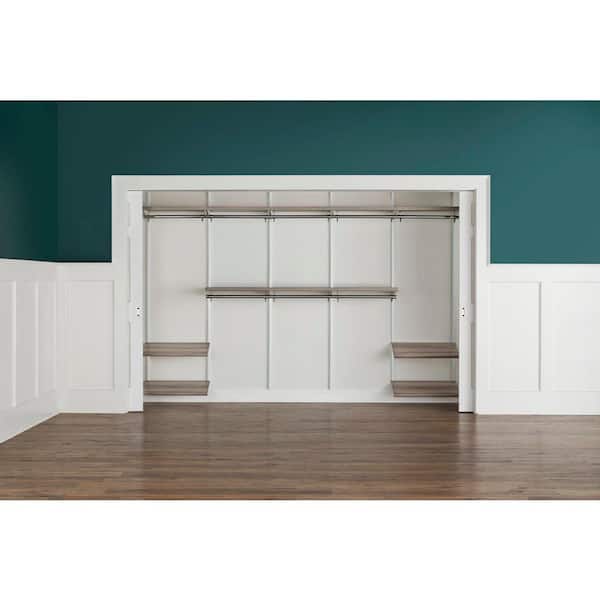 Everbilt Genevieve 10 ft. Gray Adjustable Closet Organizer Double and Long Hanging Rods with Double Shoe Racks
