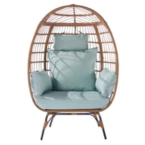 Blue Rattan Outdoor Oversized Wrecker Egg Chair with Steel Frame and 5 Cushions