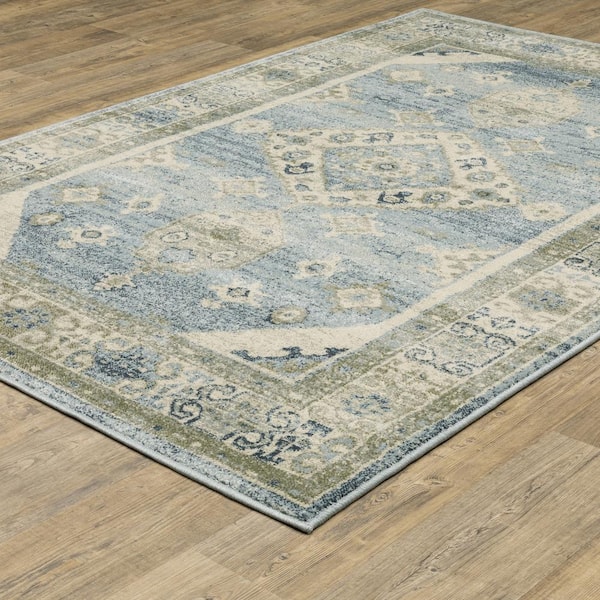 Brixworth Blue/Beige 7 ft. x 9 ft. Oriental Distressed Medallion Polypropylene Indoor Area Rug