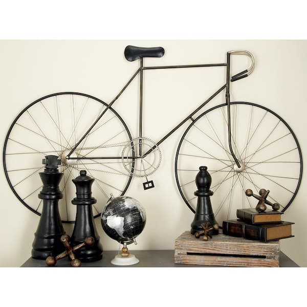 Litton Lane 59 in. x 37 in. Metal Black Bike Wall Decor with Seat and Handles