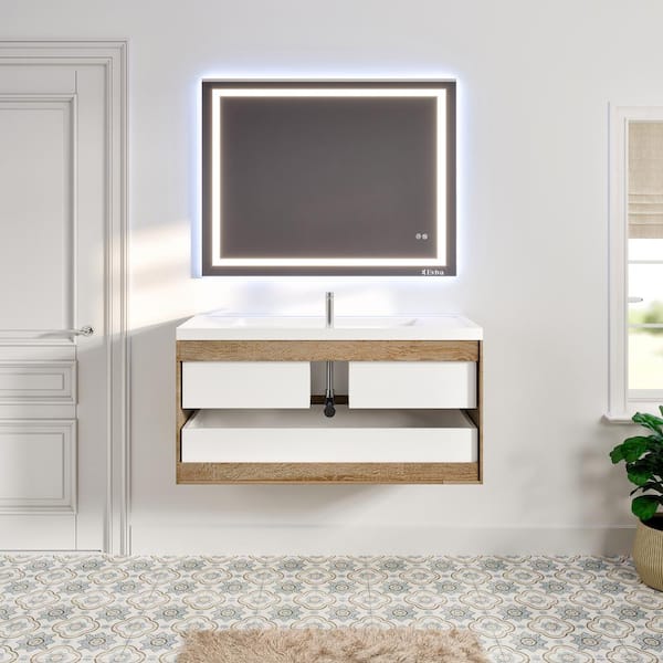 Eviva Smiley 24 in. W x 17 in. D x 34 in. H Freestanding Bath Vanity in White Oak with White Acrylic Top