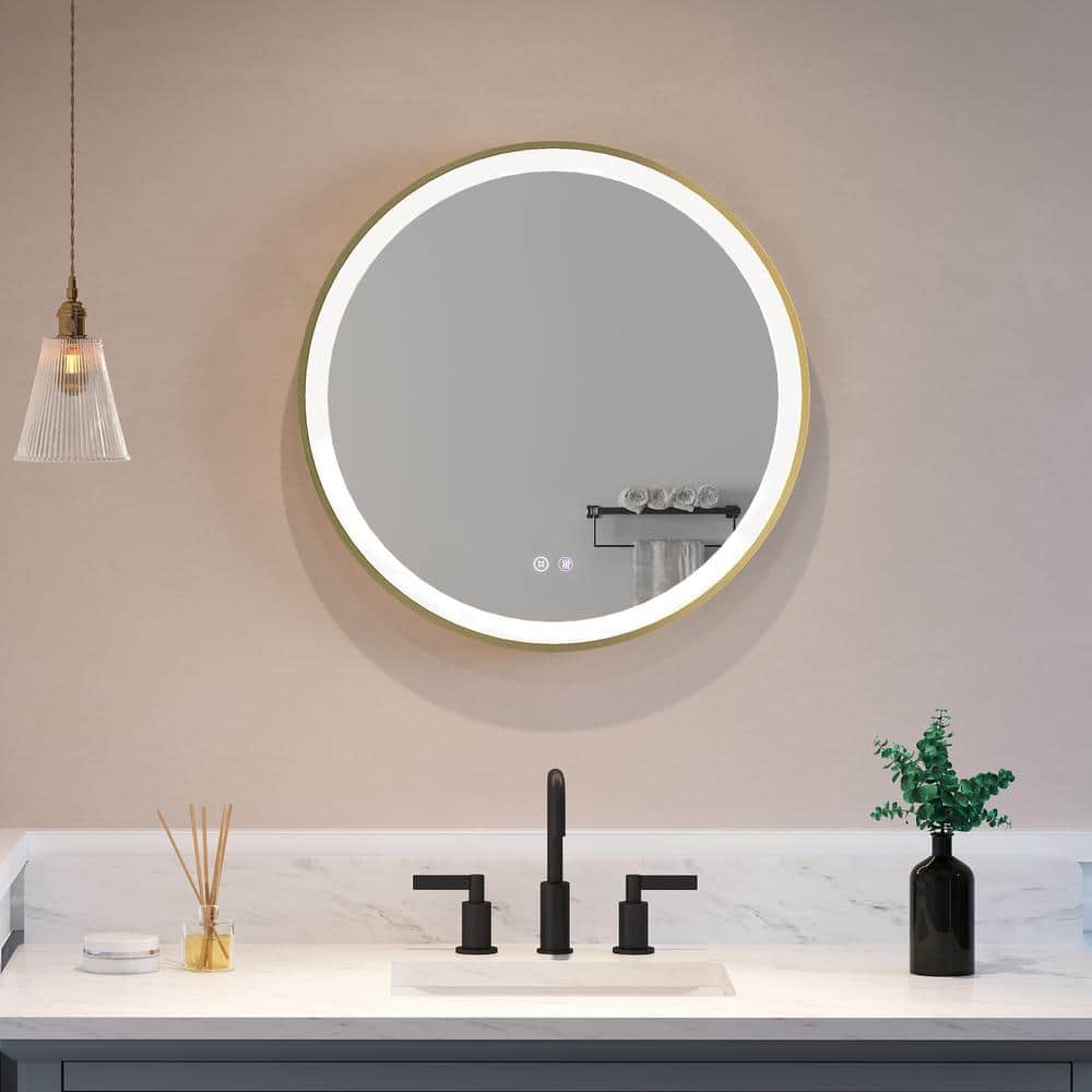 Modern Round Gold LED Bathroom Vanity Mirror