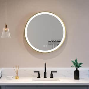 23.6 in. W x 23.6 in. H Round Framed Wall LED Bathroom Vanity Mirror with Defogging Dimmable Memory Function in Gold