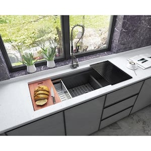 All-in-One Series Undermount Stainless Steel 48 in. Double Bowl Kitchen Sink in Galaxy Black Finish w/ Accessories
