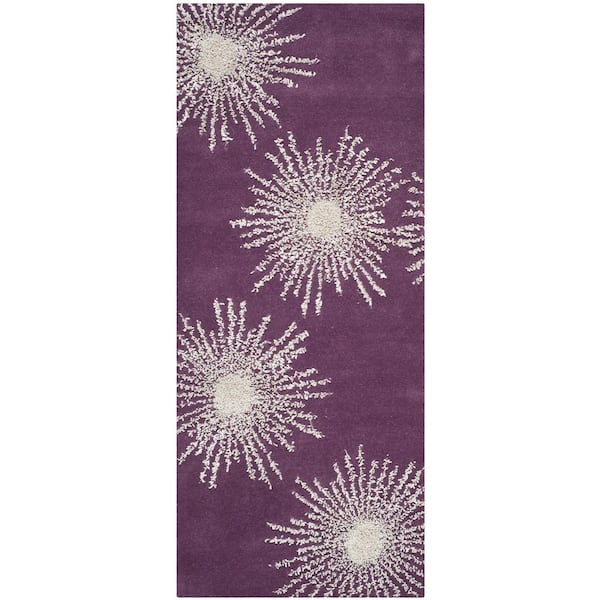 SAFAVIEH Soho Purple/Ivory 3 ft. x 10 ft. Floral Runner Rug