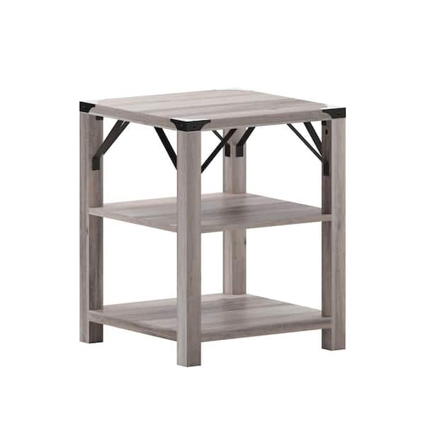 TAYLOR + LOGAN 18 in. Gray Wash Rectangle Engineered Wood End Table