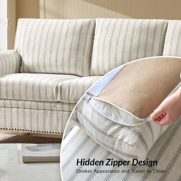 JAYDEN CREATION Azriah Stripe 81 in. W Farmhouse Sofa with