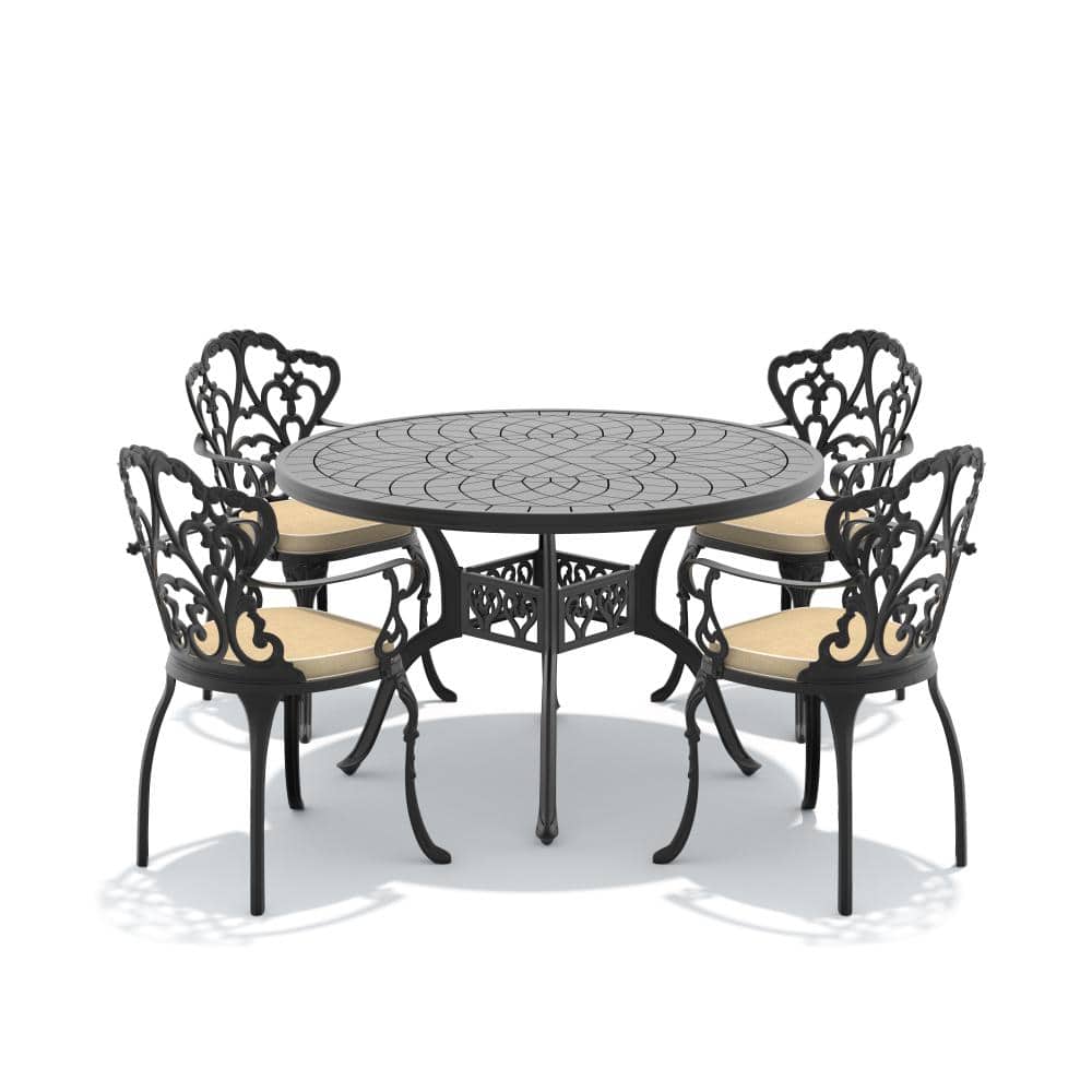 5-Piece Cast aluminum Patio Outdoor Dining Set with Round Table and Cast aluminum Chairs with Off-white Cushions price history on PriceWatchPro