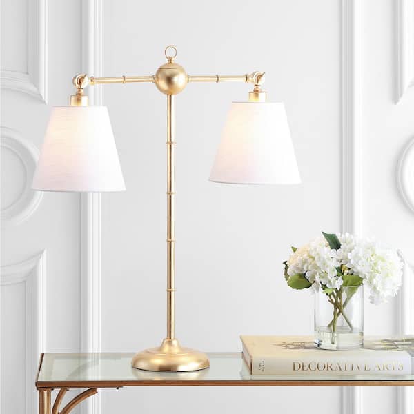 JONATHAN Y Ruth 2-Light 31 in. Gold Leaf Library Metal LED Table Lamp