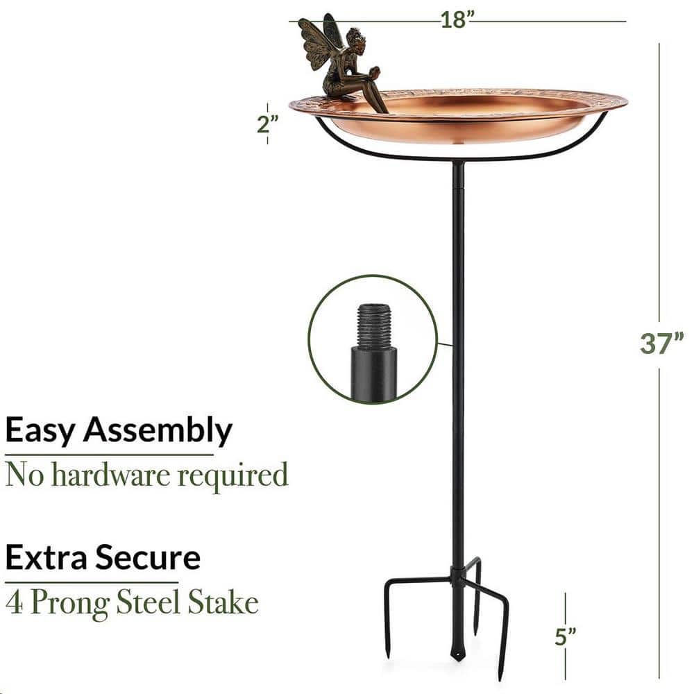 18" Copper Greek Bird Bath with Fairy and Garden Stake