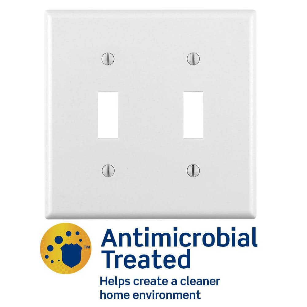 White Antimicrobial 2-Gang Toggle Wall Plate