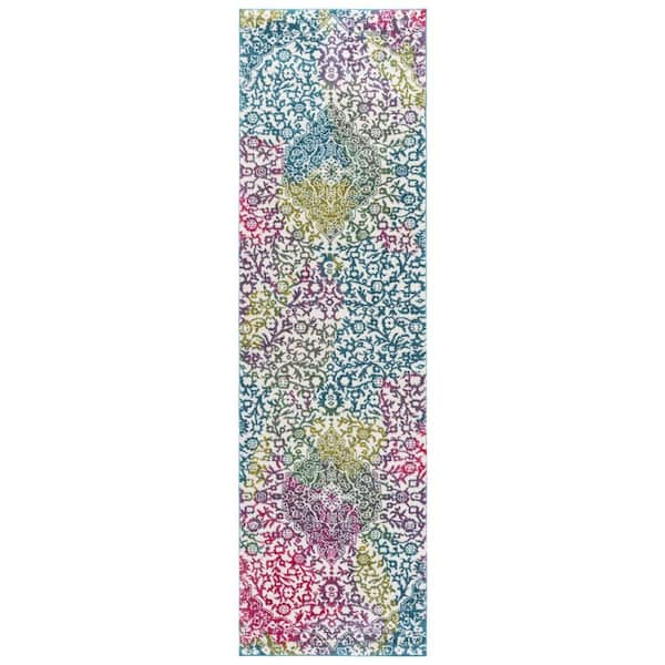 Watercolor 2 ft. x 10 ft. Ivory/Fuchsia Floral Medallion Runner Rug