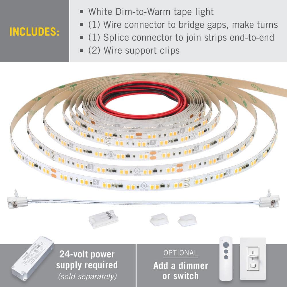 RibbonFlex Pro 24V White Dim-to-Warm LED Tape Light, 16 Feet
