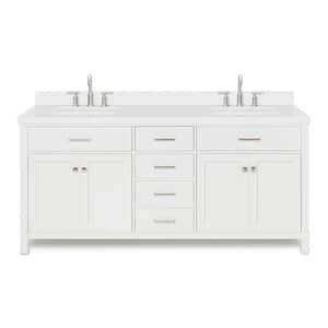 Bristol 73 in. W x 22 in. D x 36 in. H Double Freestanding Bath Vanity in White with Pure White Quartz Top