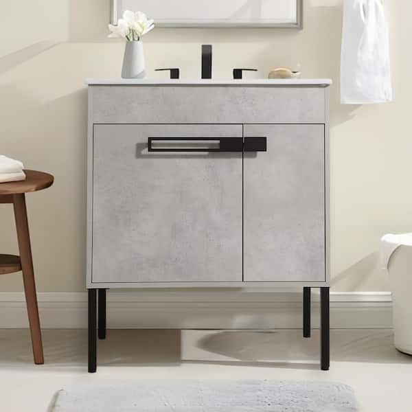 UPIKER Simply 30 in. W X 18 in. D x 35 in. H Bath Vanity in Gray with White Ceramic Vanity Top