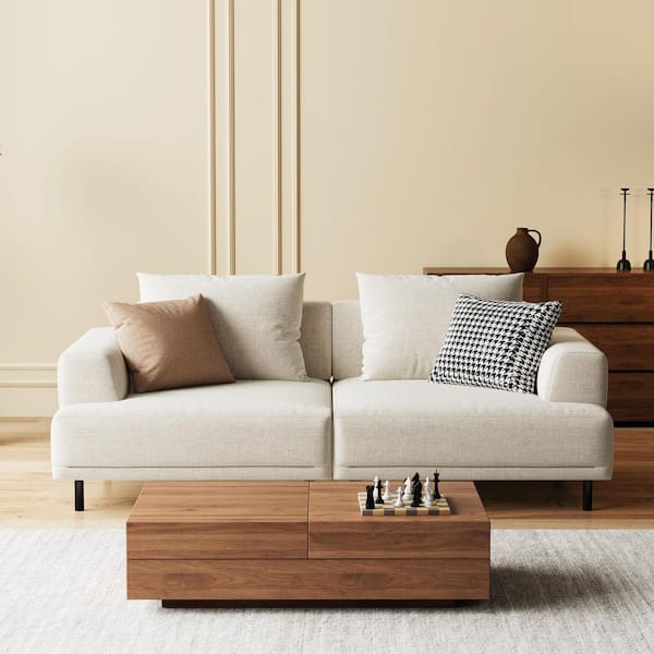 82.67 in. Square Arm Fabric Square Sofa 29.92 in. Depth Beige