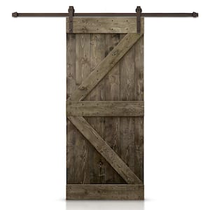 Distressed K 36 in. x 84 in. Espresso Stained DIY Solid Knotty Pine Wood Interior Sliding Barn Door with Hardware Kit