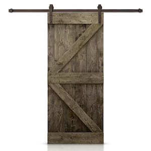 Distressed K 38 in. x 84 in. Espresso Stained DIY Solid Knotty Pine Wood Interior Sliding Barn Door with Hardware Kit
