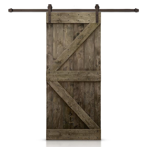 CALHOME Distressed K Series 40 in. x 84 in. Espresso Stained DIY Wood Interior Sliding Barn Door with Hardware Kit