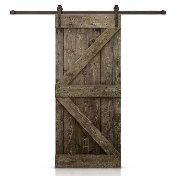 CALHOME Distressed K Series 44 in. x 84 in. Espresso Stained DIY Wood Interior Sliding Barn Door with Hardware Kit