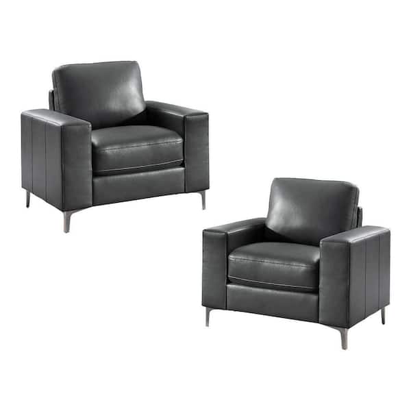 EVERGLADE HOME Santos 35.5 in. W Square Arm Faux Leather Armrests Straight Rectangle Chair in Gray (Set of 2)