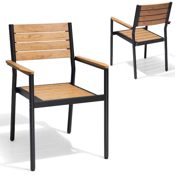 Stackable Patio Dining Chairs Modern Aluminum Armchairs Outdoor Dining chairs in Brown for Garden Lawn Deck (Set of 2)