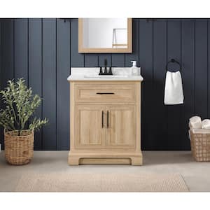 Doveton 30 in. Single Sink Freestanding Weathered Tan Bath Vanity with White Engineered Marble Top (Assembled)