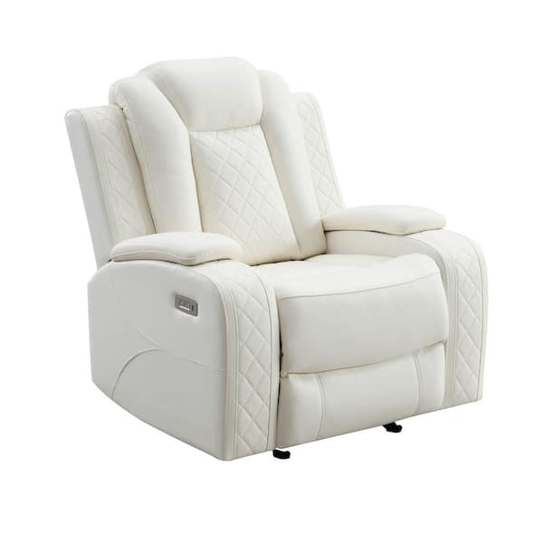 NEW CLASSIC HOME FURNISHINGS New Classic Furniture Orion White Fabric Glider Recliner with Power Footrest and Headrest