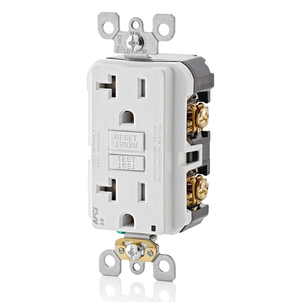 White Thermoplastic Tamper-Resistant AFCI Outlet with Wall Plate