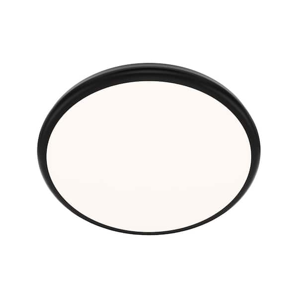 Parthenon 15 in. Black Flush Mount with Frosted Glass Shade Integrated LED Selectable 4CCT