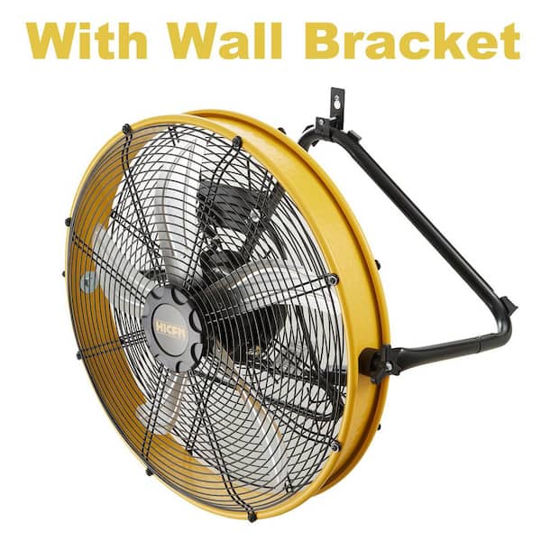 HICFM 20 in. Yellow Shroud Floor Fan, 6300 CFM High Velocity Air Circulator, 1/4 HP IP44 Motor for Garage, UL Listed