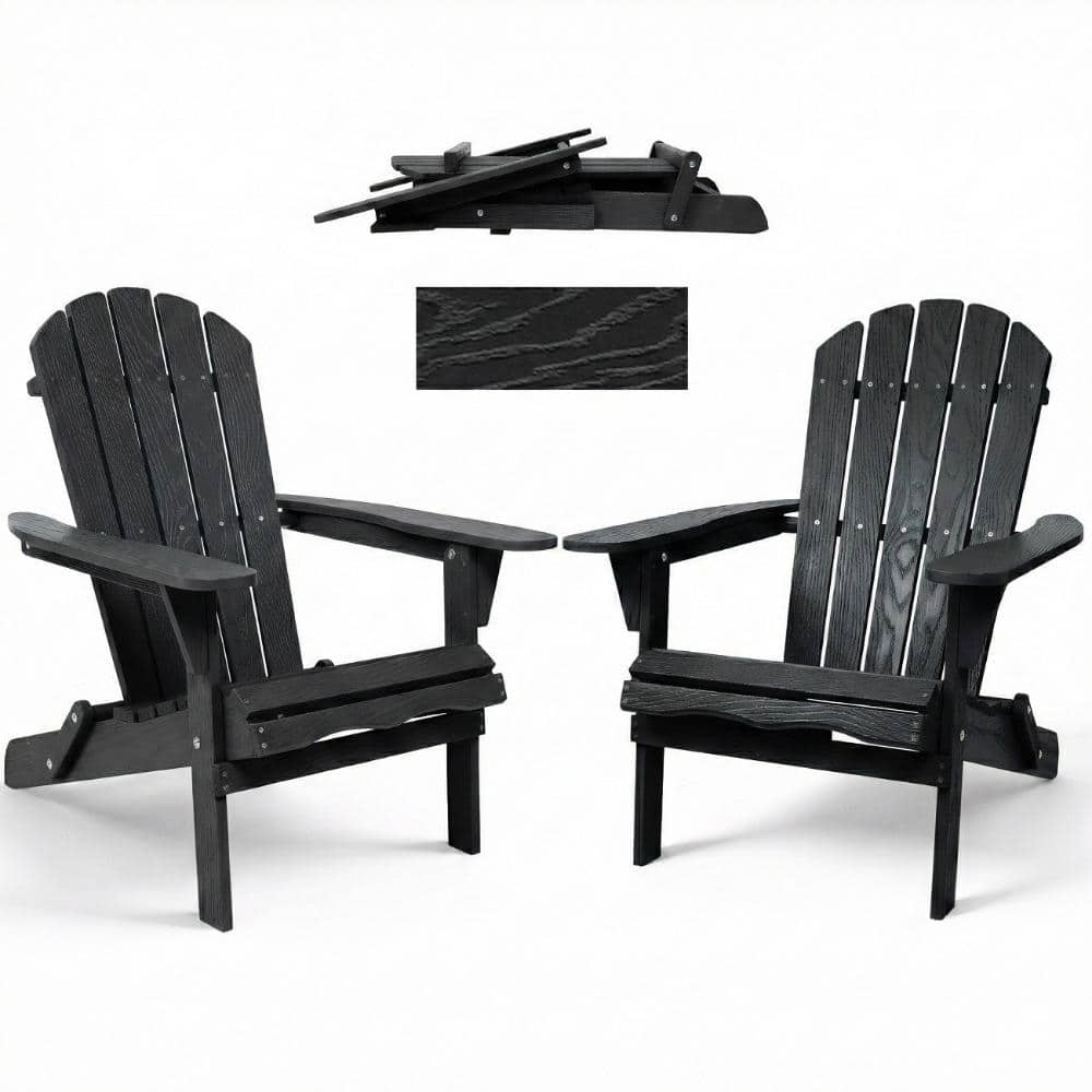 Black Solid Wood Outdoor Folding Adirondack Chair Set(2-Pack) price history on PriceWatchPro