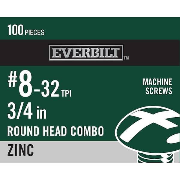 8-32 x 3/4 in. Combo Round Head Zinc Plated Machine Screw (100-Pack)