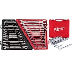 SAE/Metric Combination Ratcheting Wrenches with 1/2 in. Drive SAE/Metric Ratchet & Socket Mechanics Tool Set (77-Piece)
