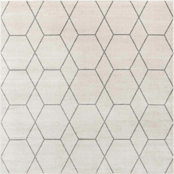 Trellis Frieze Ivory 7 ft. 10 in. x 7 ft. 10 in. Geometric Area Rug