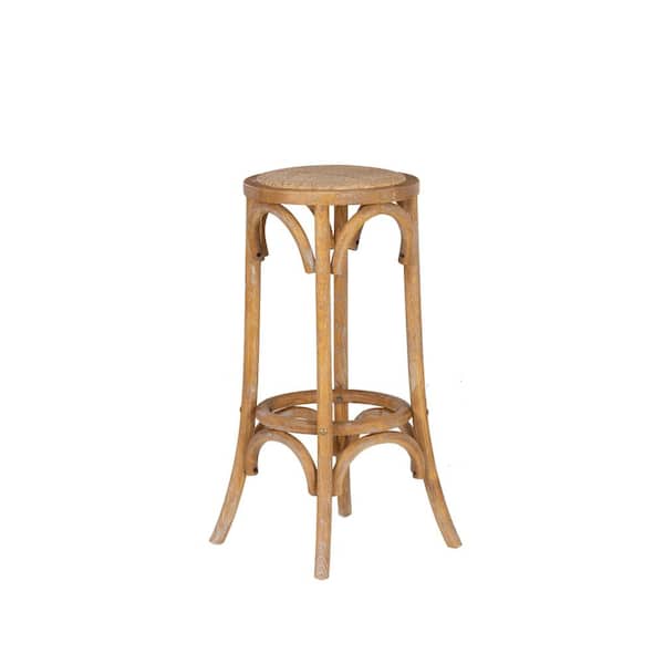 Linon Home Decor Posy 30 in. Natural Brown Backless Wood Bar Stool with Rattan Seat