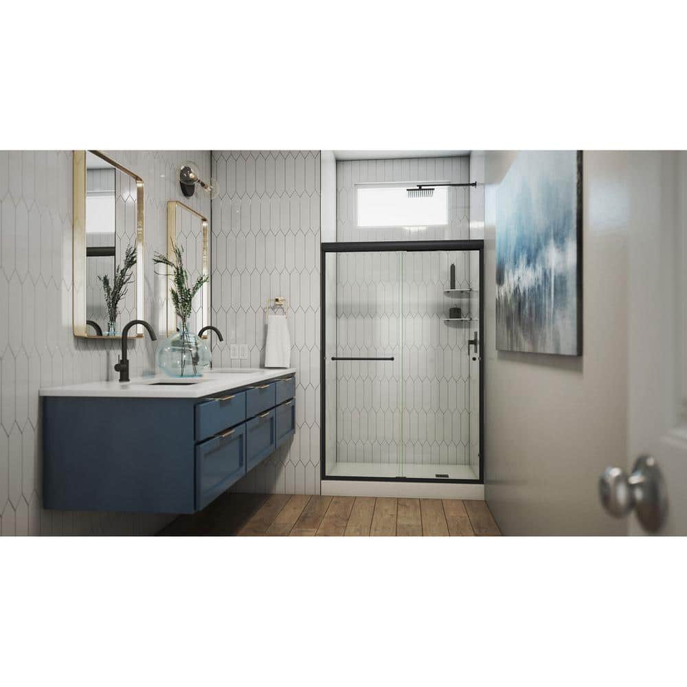Matte Black Semi-Frameless Clear Tempered Glass Shower Door