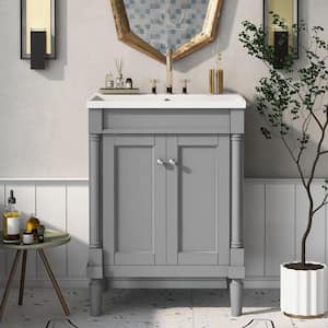 24 in. W x 18 in. D x 34 in. H Freestanding Bath Vanity in Gray with White Ceramic Top and Single Sink