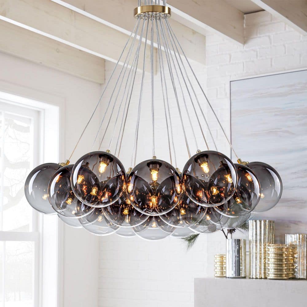 Lillian 19-Light Brass Gold Modern Gradient Smoky Gray Glass Globe Bubble Chandelier price history on PriceWatchPro