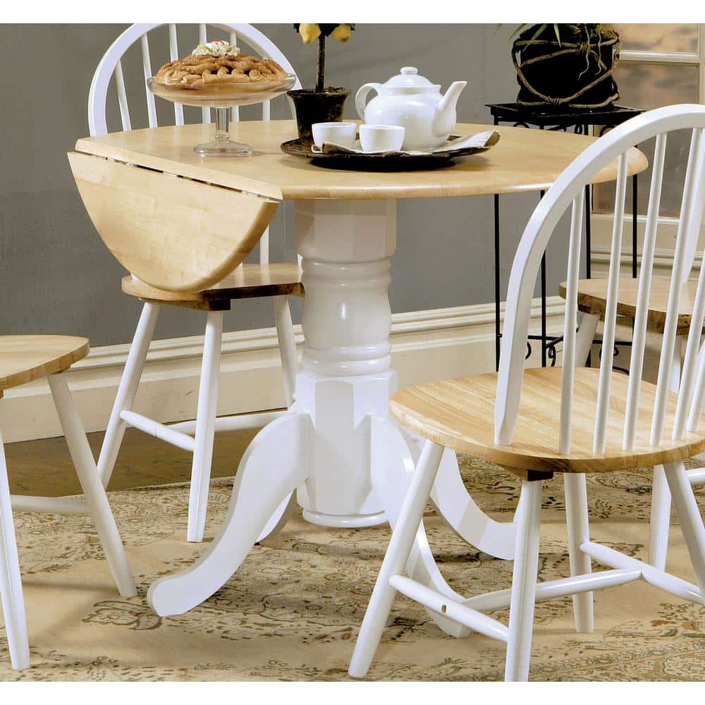Natural Brown and White Round Extendable Wood Dining Table