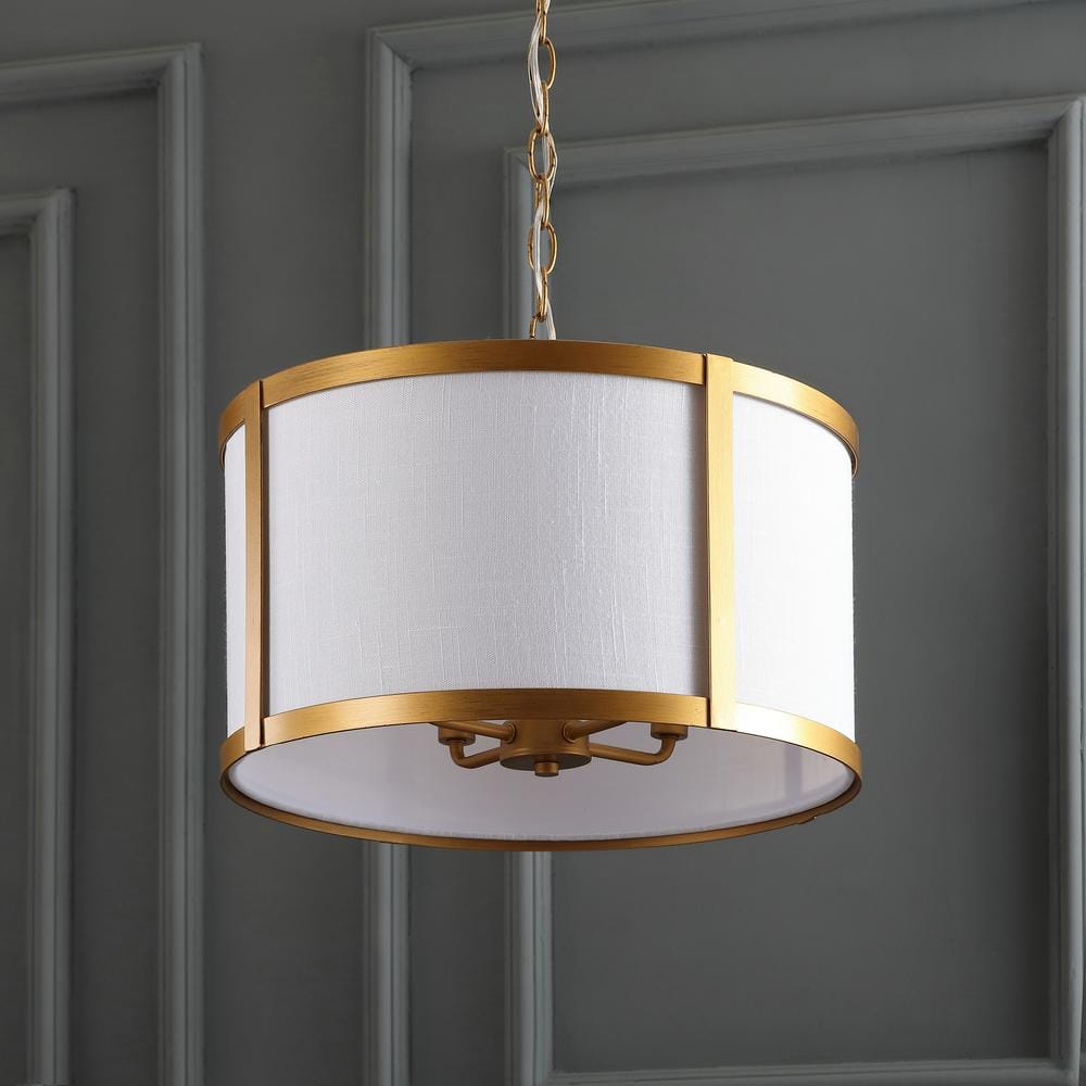 Thatcher Transitional LED Drum Pendant Light - Gold and White