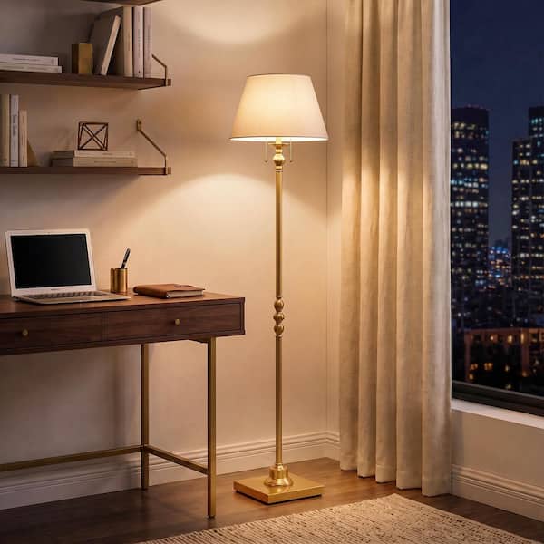 60.5 in. Gold Floor Lamp with Bell Fabric Shade